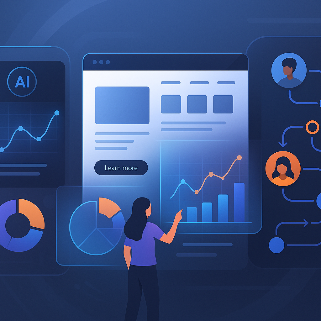 Modern digital marketing and website transformation with AI-driven customer engagement and conversion strategies in a futuristic professional style.