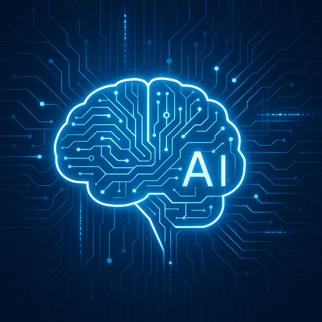 Futuristic digital brain with neural network circuits and AI data streams representing innovations in intelligence technology and artificial intelligence shaping future cognitive landscapes