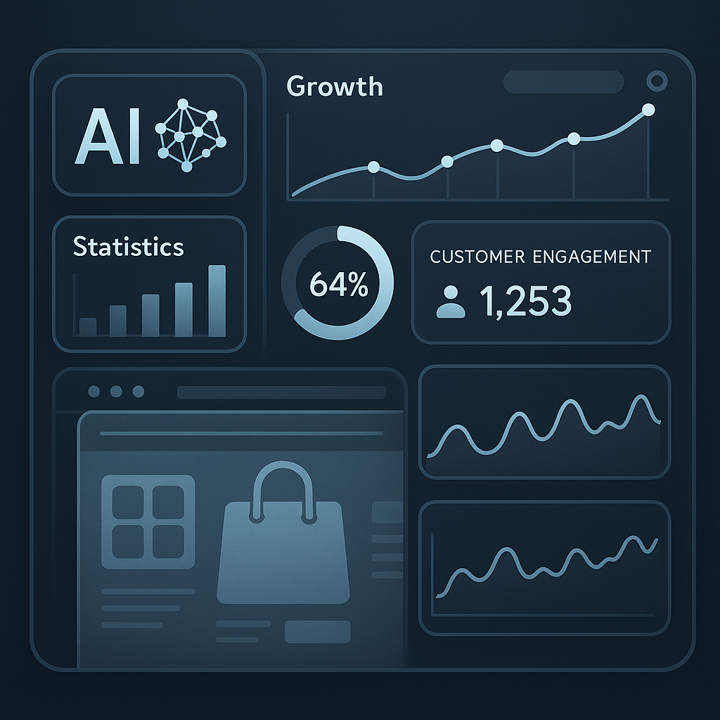 Digital dashboard showing AI-driven analytics and customer engagement for ecommerce marketing transformation